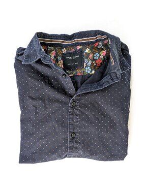 Denim & Flower Shirt - Men's L - Ricky Singh Dotted Floral Long Sleeve Button Up